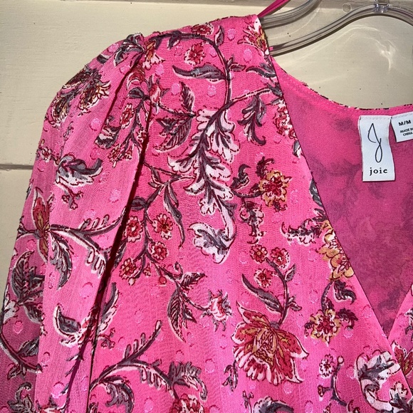 JOIE pink floral cropped faux wrap top - Picture 3 of 8
